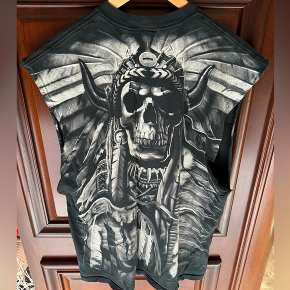 Vintage Liquid Blue Tribal Skeleton graphic sleeveless tee shirt - Picture 4 of 5